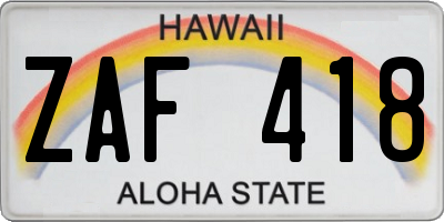 HI license plate ZAF418
