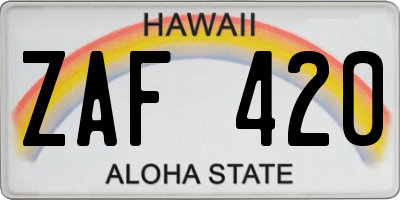 HI license plate ZAF420