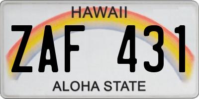 HI license plate ZAF431