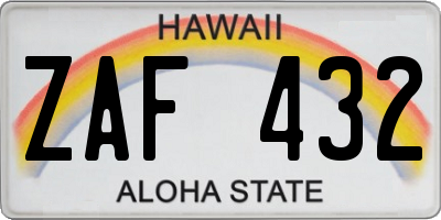 HI license plate ZAF432