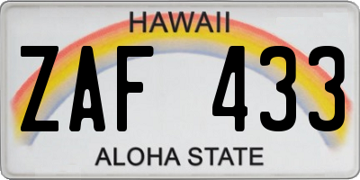 HI license plate ZAF433