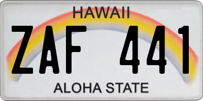 HI license plate ZAF441