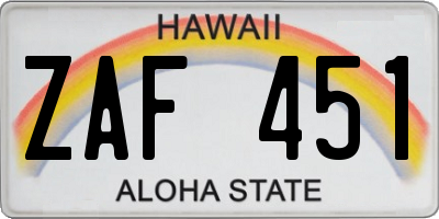 HI license plate ZAF451