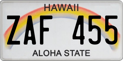 HI license plate ZAF455
