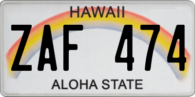 HI license plate ZAF474