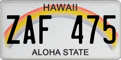 HI license plate ZAF475