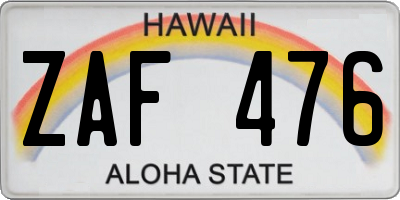 HI license plate ZAF476