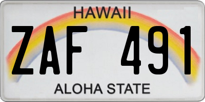 HI license plate ZAF491