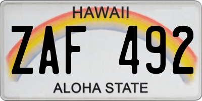 HI license plate ZAF492