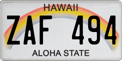 HI license plate ZAF494