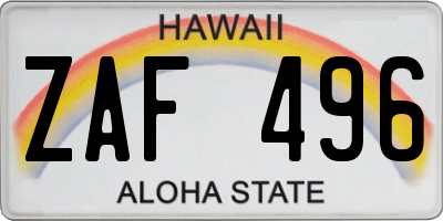 HI license plate ZAF496