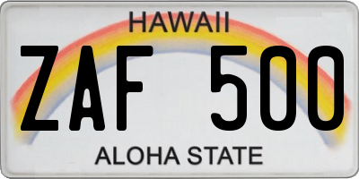 HI license plate ZAF500