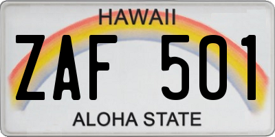 HI license plate ZAF501