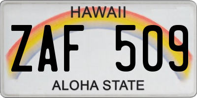 HI license plate ZAF509