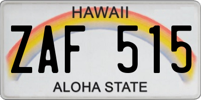 HI license plate ZAF515