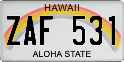 HI license plate ZAF531