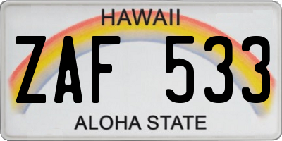HI license plate ZAF533