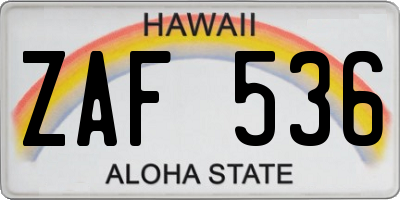 HI license plate ZAF536