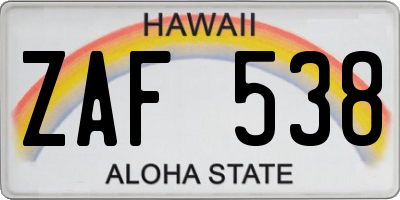 HI license plate ZAF538