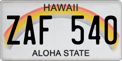 HI license plate ZAF540