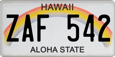 HI license plate ZAF542