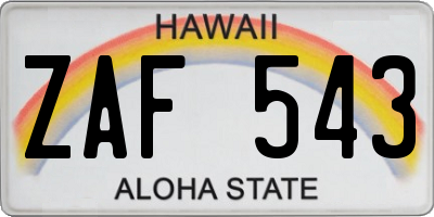 HI license plate ZAF543