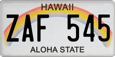 HI license plate ZAF545