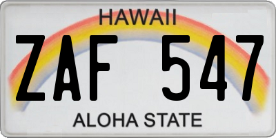 HI license plate ZAF547