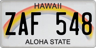 HI license plate ZAF548