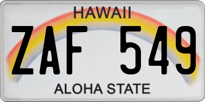 HI license plate ZAF549