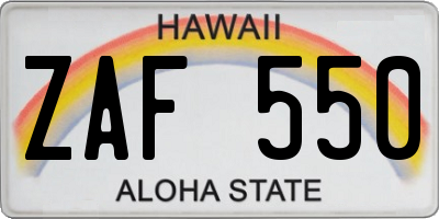 HI license plate ZAF550