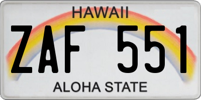 HI license plate ZAF551