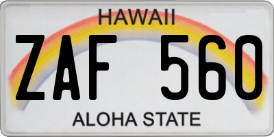 HI license plate ZAF560