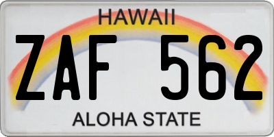 HI license plate ZAF562