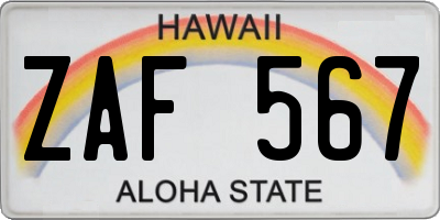 HI license plate ZAF567