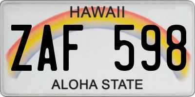 HI license plate ZAF598