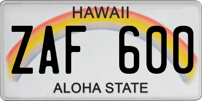 HI license plate ZAF600