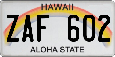 HI license plate ZAF602
