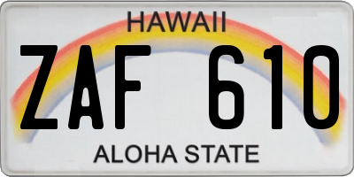 HI license plate ZAF610
