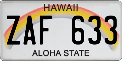 HI license plate ZAF633