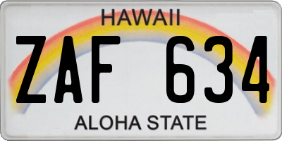 HI license plate ZAF634