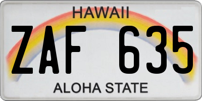 HI license plate ZAF635