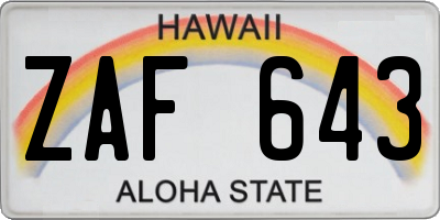 HI license plate ZAF643