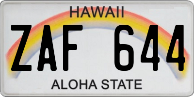 HI license plate ZAF644