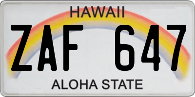 HI license plate ZAF647