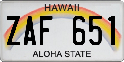 HI license plate ZAF651