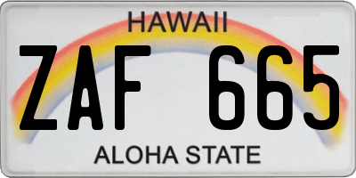 HI license plate ZAF665