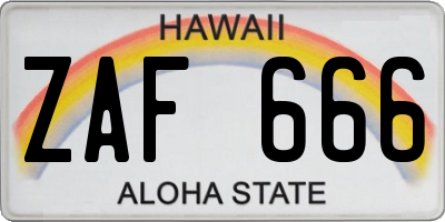 HI license plate ZAF666