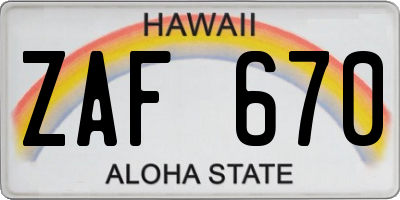 HI license plate ZAF670
