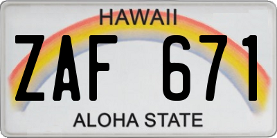 HI license plate ZAF671